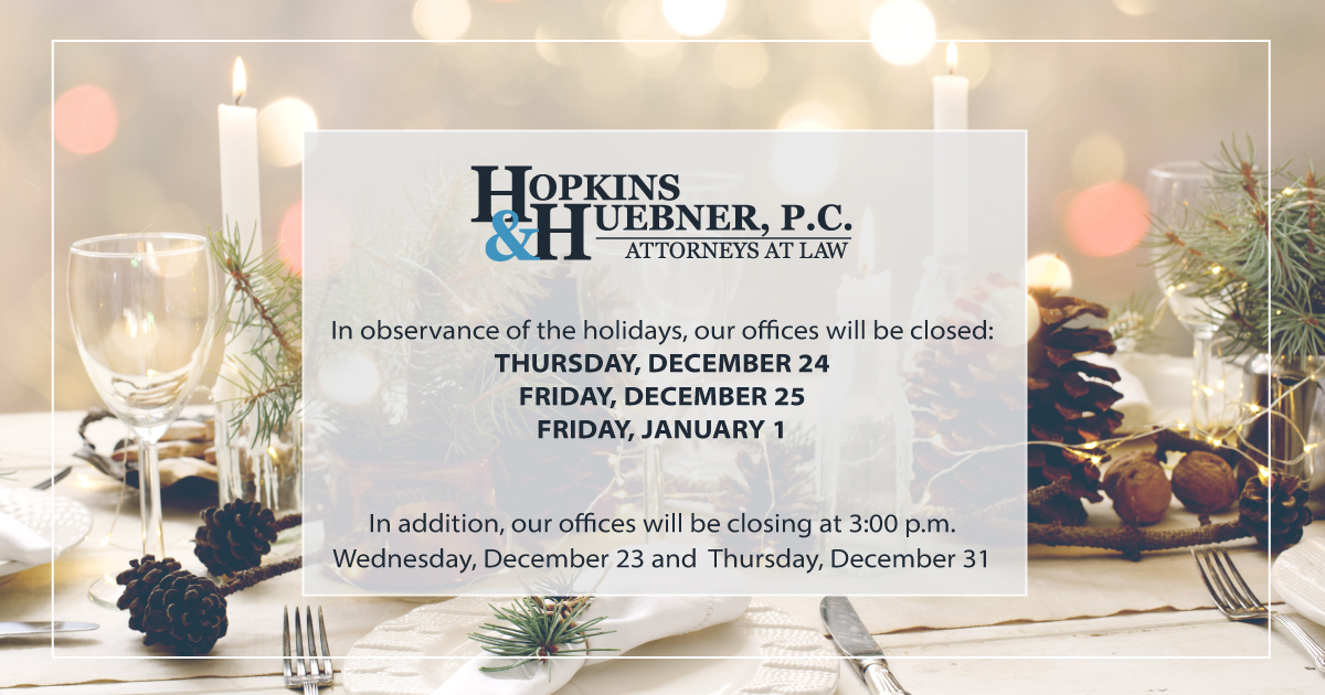 holidays-2020-office-closures.jpgIn observance of the holidays, our offices will be closed on Thursday, December 24; Friday, December 25; and Friday, January 1. In addition, our offices will be closing at 3:00 p.m. on Wednesday, December 23 and Thursday, December 31.