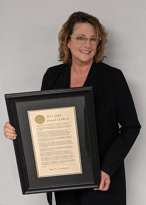 H&H attorney Jane Lorentzen was recognized with Award of Merit from the Iowa State Bar Association
